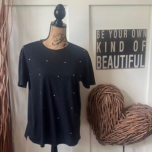 Edgely Elegant Black Embellished Women's Tee